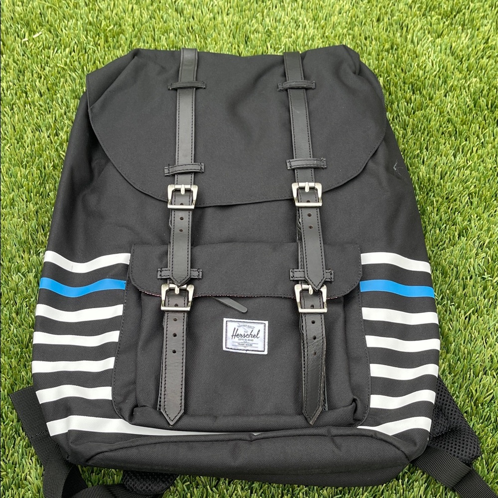 Herschel Supply Company Black Backpack with Blue and White Accents
